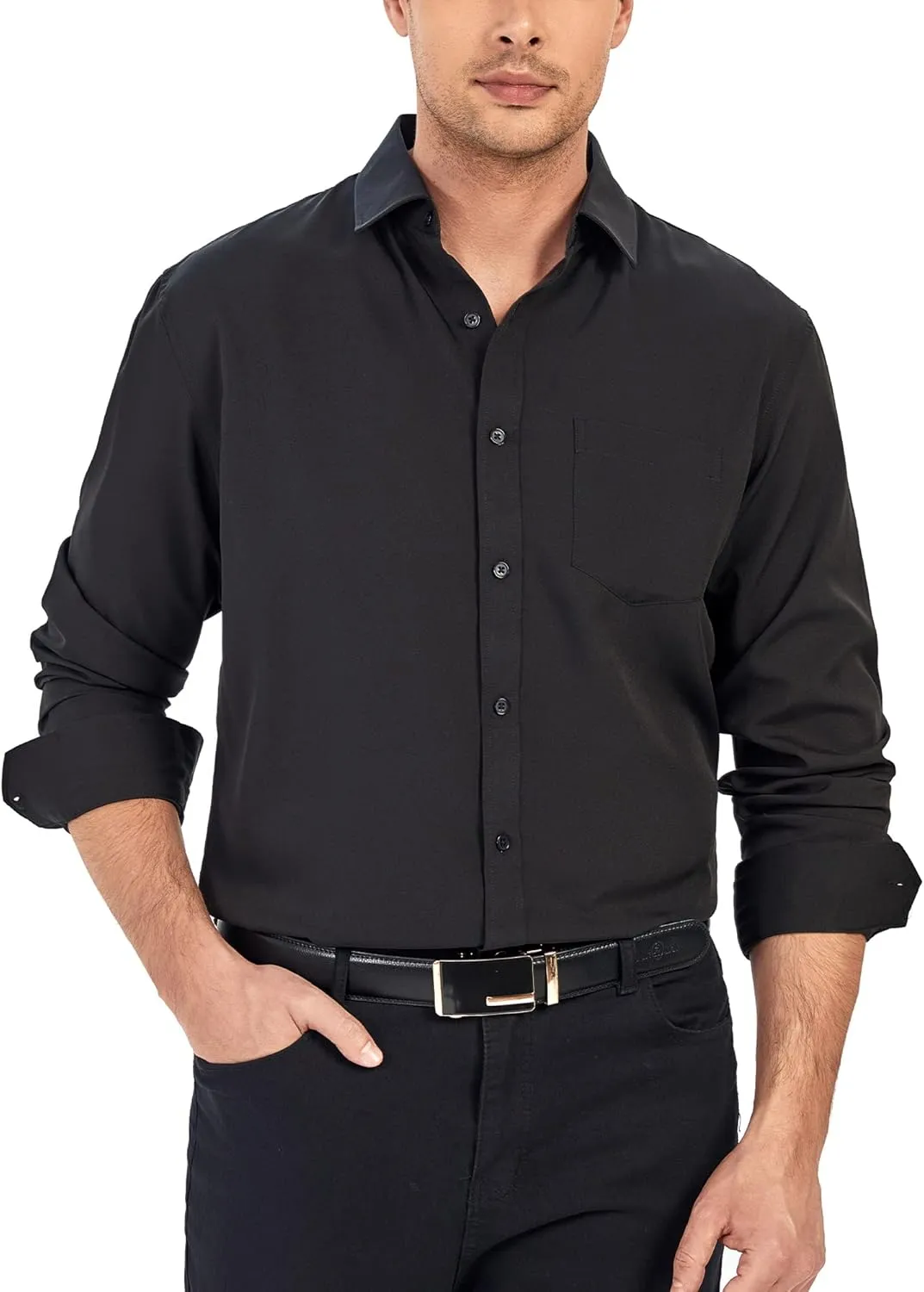 Esabel.C Men's Dress Shirt Wrinkle Free Solid Short Sleeve Button Down Shirts