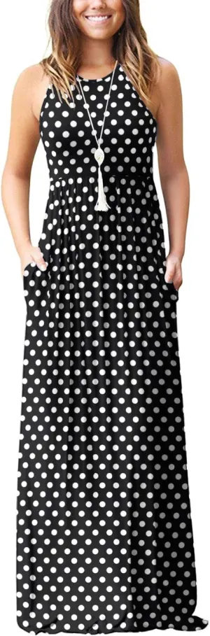 EUOVMY Women's Sleeveless Dress Casual Plain Loose Summer Vacation Long Maxi Dresses with Pockets
