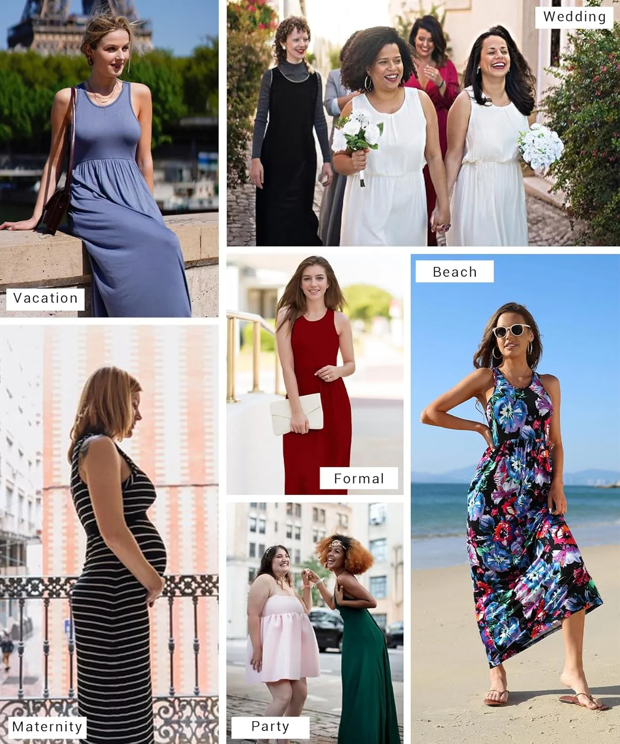 EUOVMY Women's Sleeveless Dress Casual Plain Loose Summer Vacation Long Maxi Dresses with Pockets
