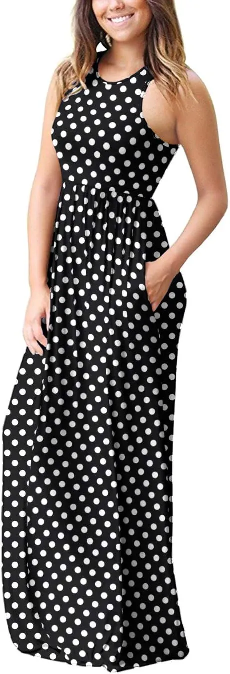 EUOVMY Women's Sleeveless Dress Casual Plain Loose Summer Vacation Long Maxi Dresses with Pockets