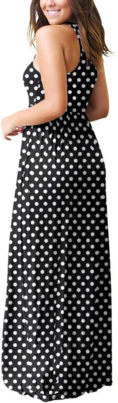 EUOVMY Women's Sleeveless Dress Casual Plain Loose Summer Vacation Long Maxi Dresses with Pockets