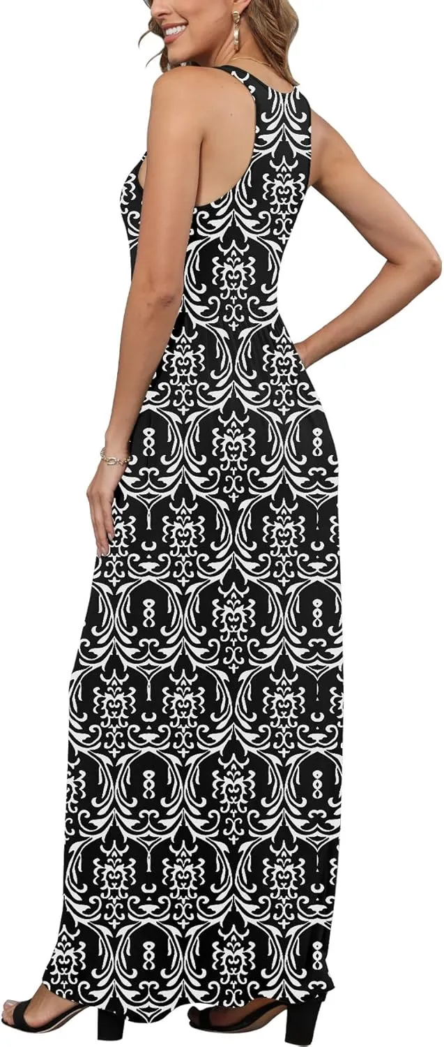 EUOVMY Women's Sleeveless Dress Casual Plain Loose Summer Vacation Long Maxi Dresses with Pockets