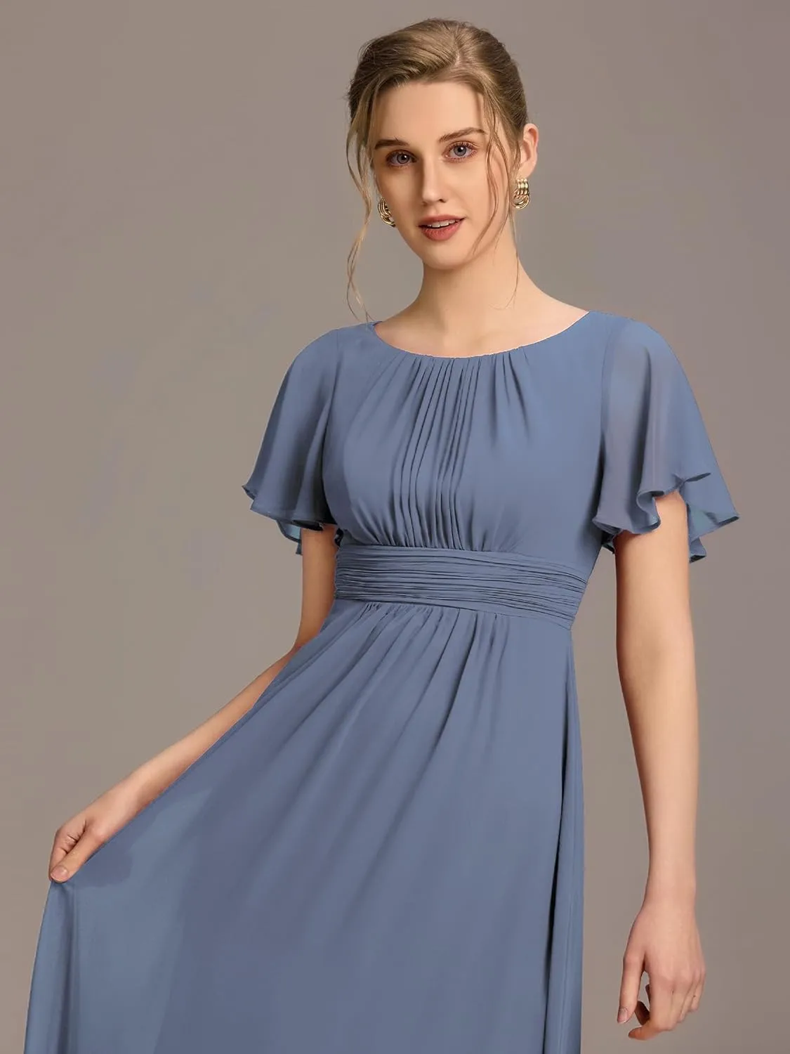 Ever-Pretty Women's Classic Round Neck Short Sleeves Chiffon Floor Length Bridesmaid Dress 01840-PH