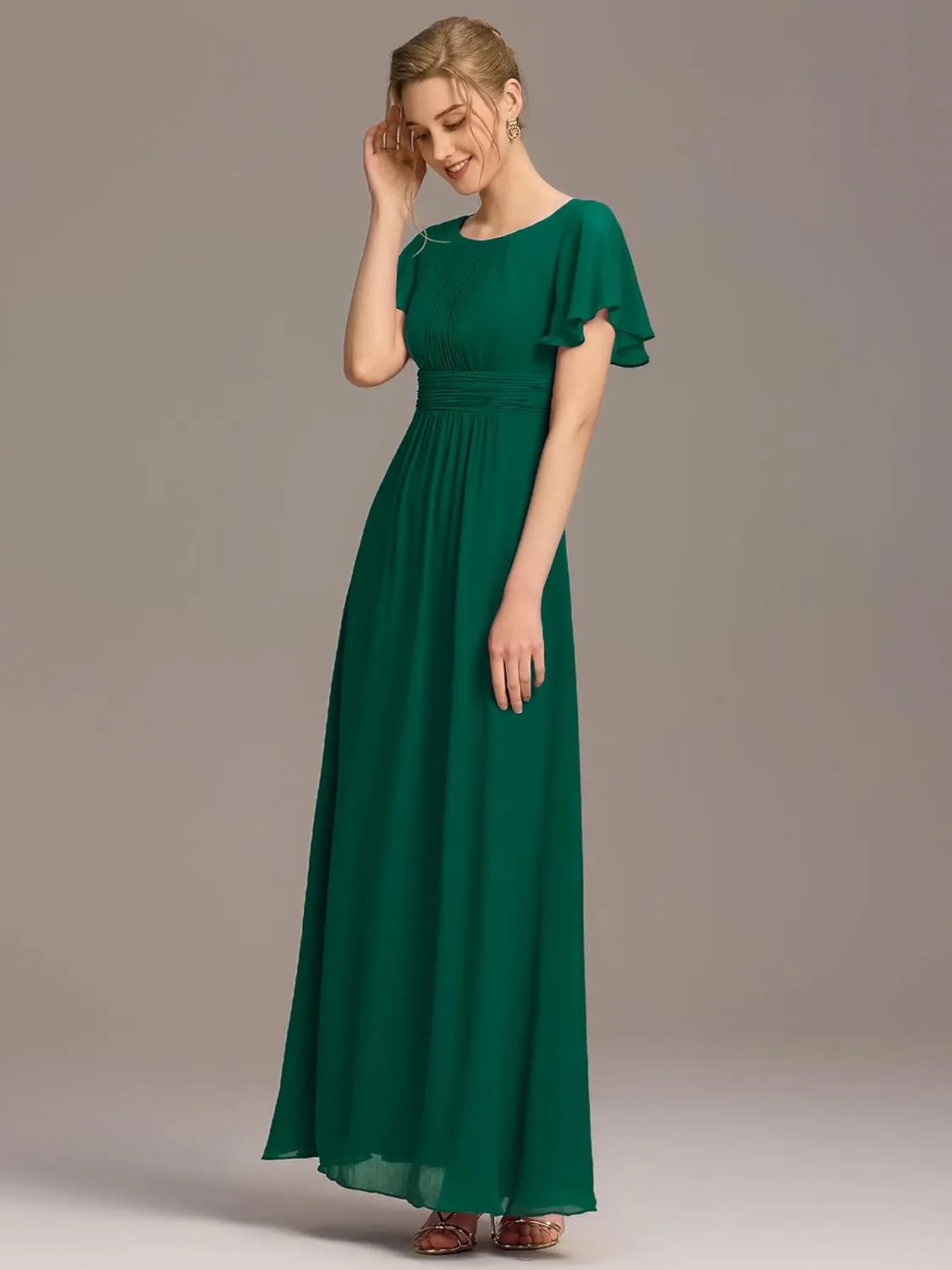 Ever-Pretty Women's Classic Round Neck Short Sleeves Chiffon Floor Length Bridesmaid Dress 01840-PH