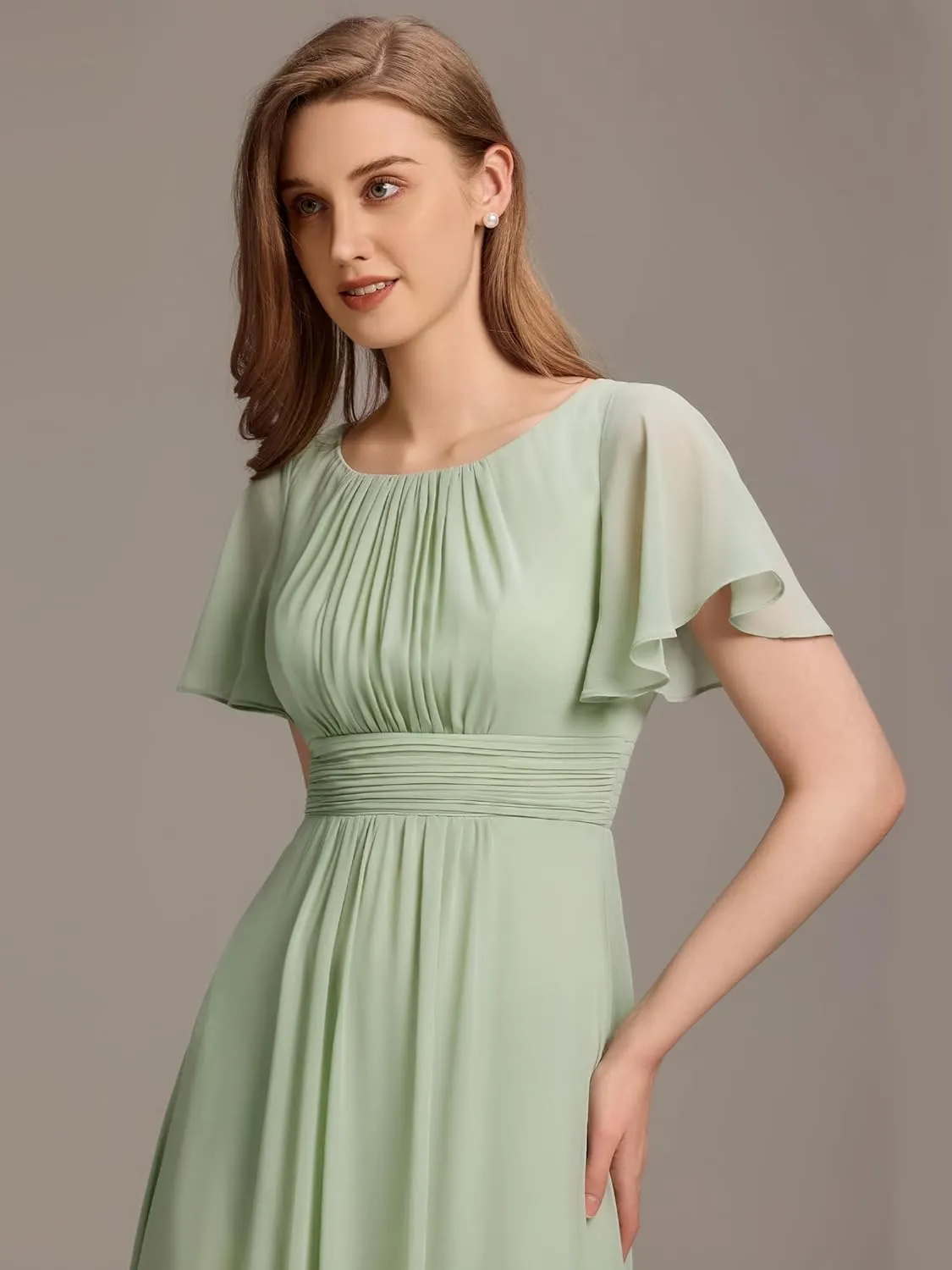 Ever-Pretty Women's Classic Round Neck Short Sleeves Chiffon Floor Length Bridesmaid Dress 01840-PH