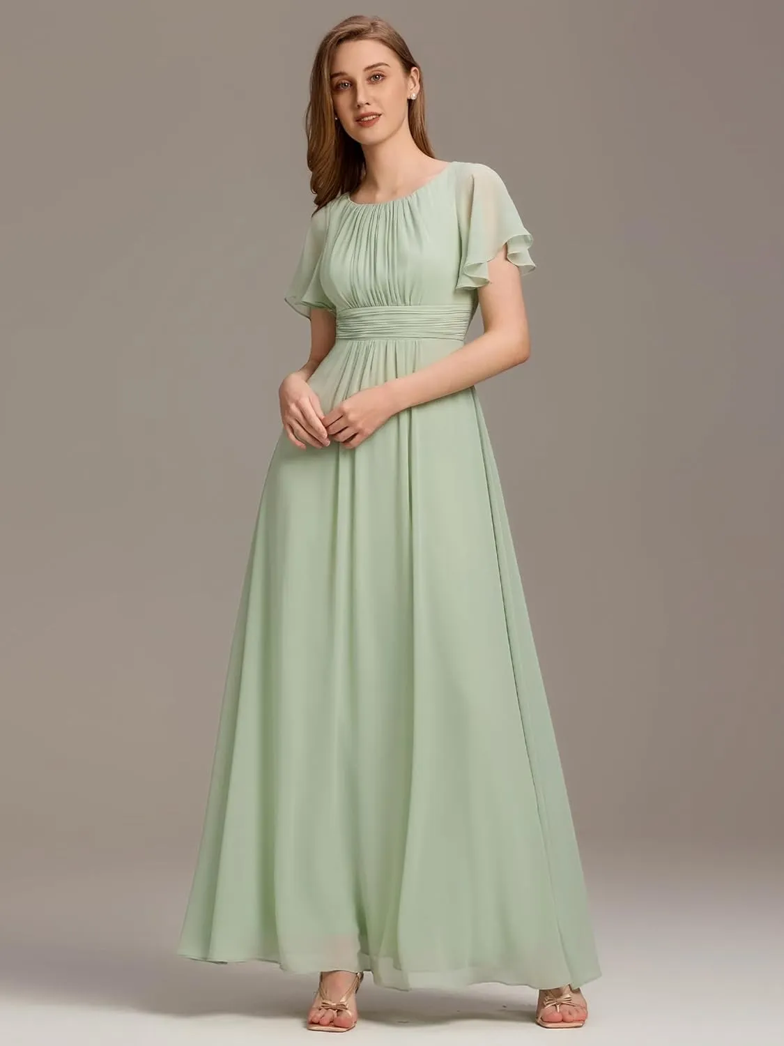 Ever-Pretty Women's Classic Round Neck Short Sleeves Chiffon Floor Length Bridesmaid Dress 01840-PH