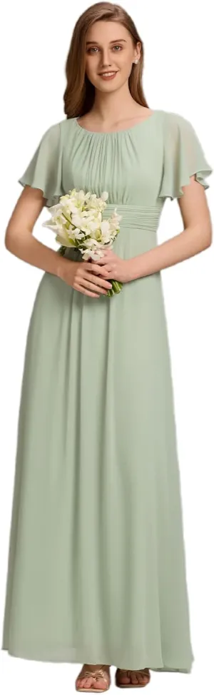 Ever-Pretty Women's Classic Round Neck Short Sleeves Chiffon Floor Length Bridesmaid Dress 01840-PH