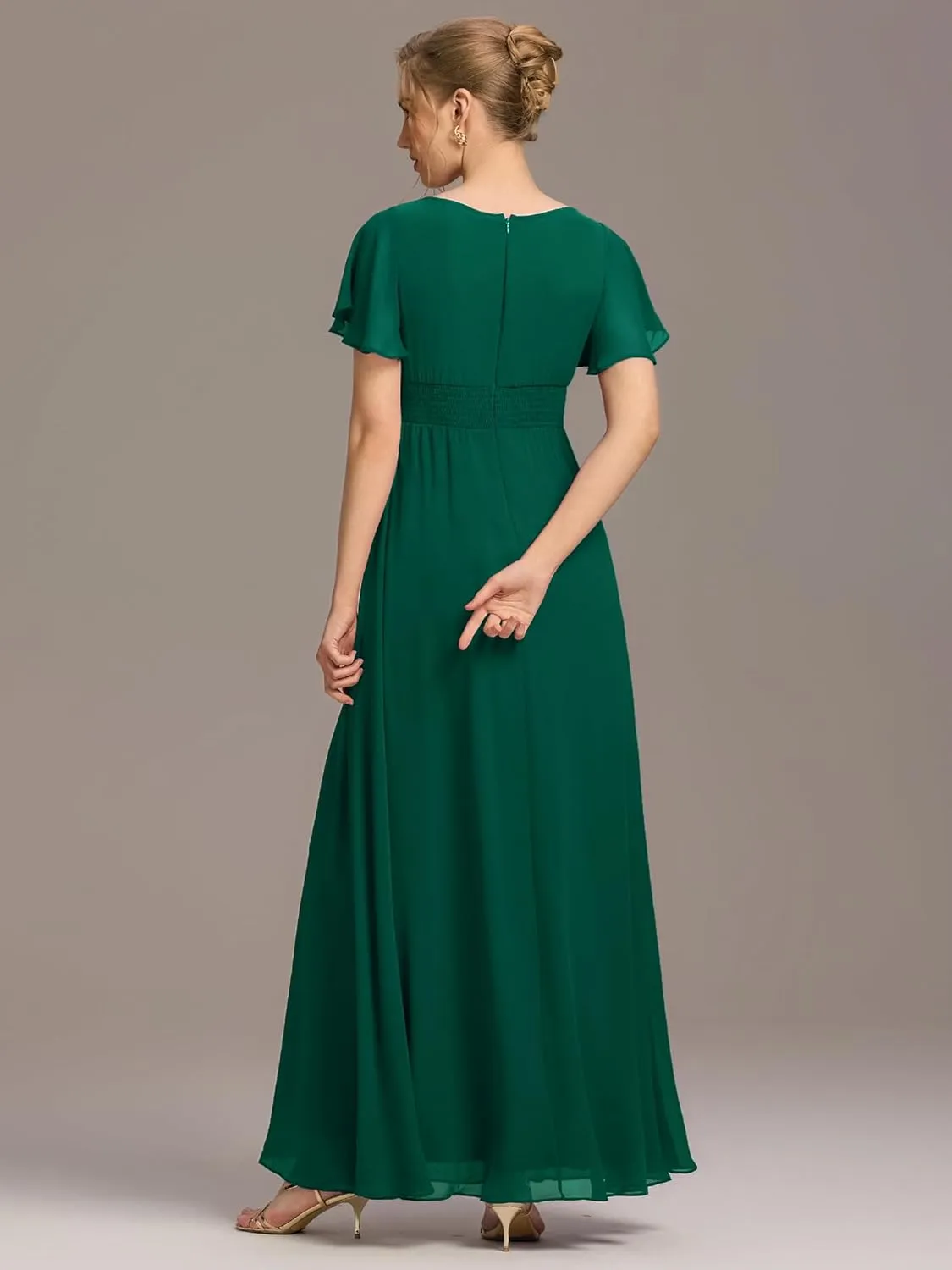 Ever-Pretty Women's Classic Round Neck Short Sleeves Chiffon Floor Length Bridesmaid Dress 01840-PH