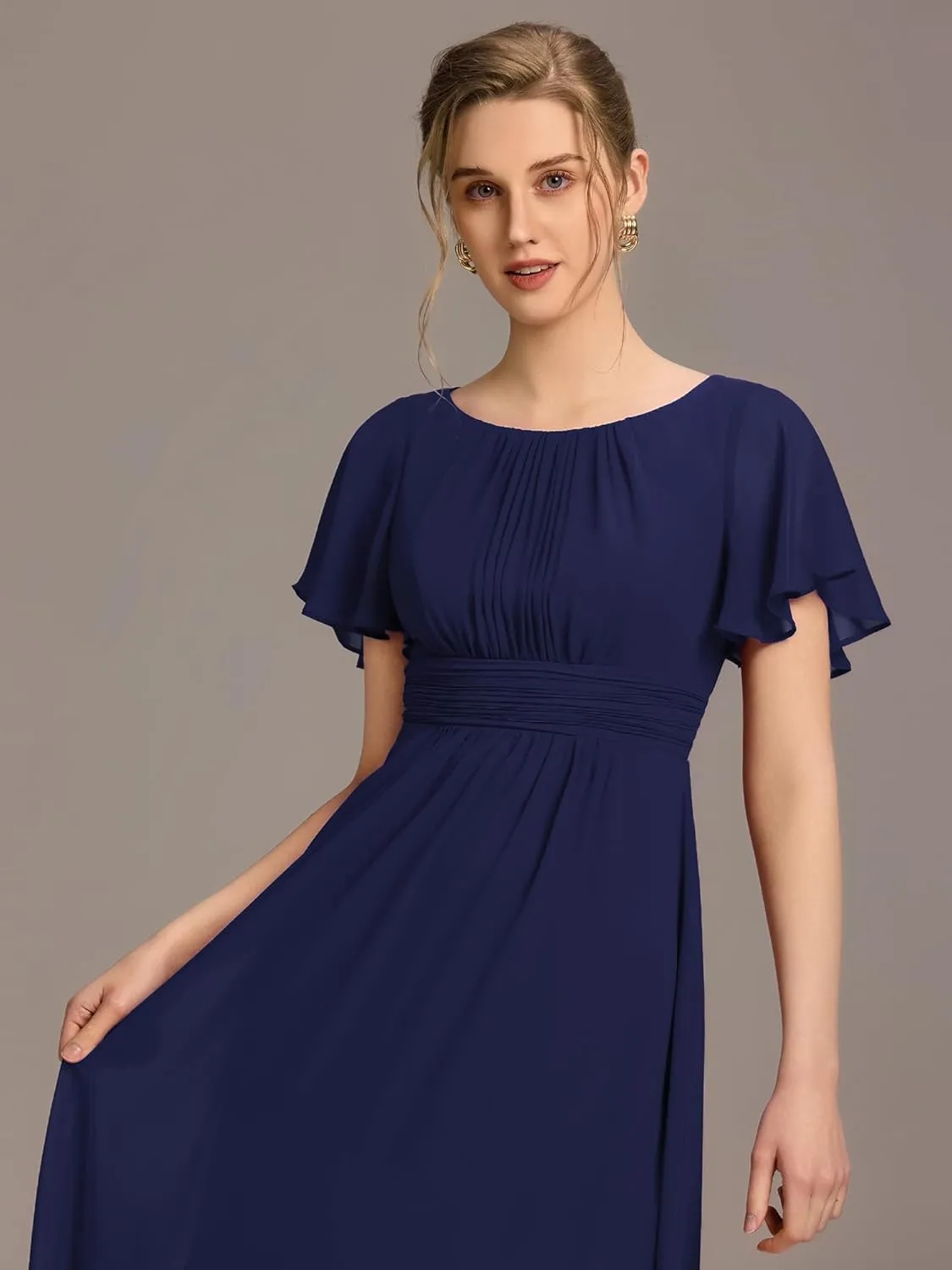 Ever-Pretty Women's Classic Round Neck Short Sleeves Chiffon Floor Length Bridesmaid Dress 01840-PH
