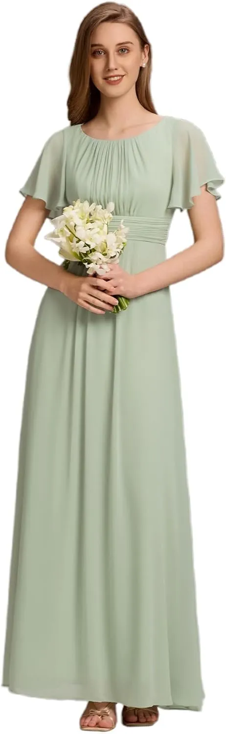Ever-Pretty Women's Classic Round Neck Short Sleeves Chiffon Floor Length Bridesmaid Dress 01840-PH