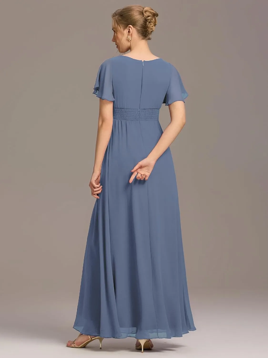 Ever-Pretty Women's Classic Round Neck Short Sleeves Chiffon Floor Length Bridesmaid Dress 01840-PH