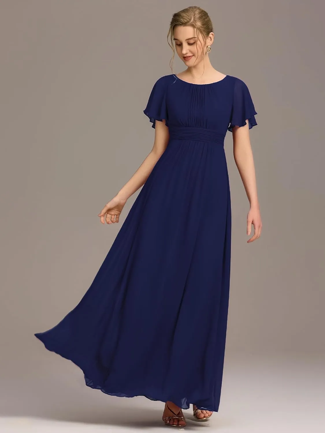 Ever-Pretty Women's Classic Round Neck Short Sleeves Chiffon Floor Length Bridesmaid Dress 01840-PH