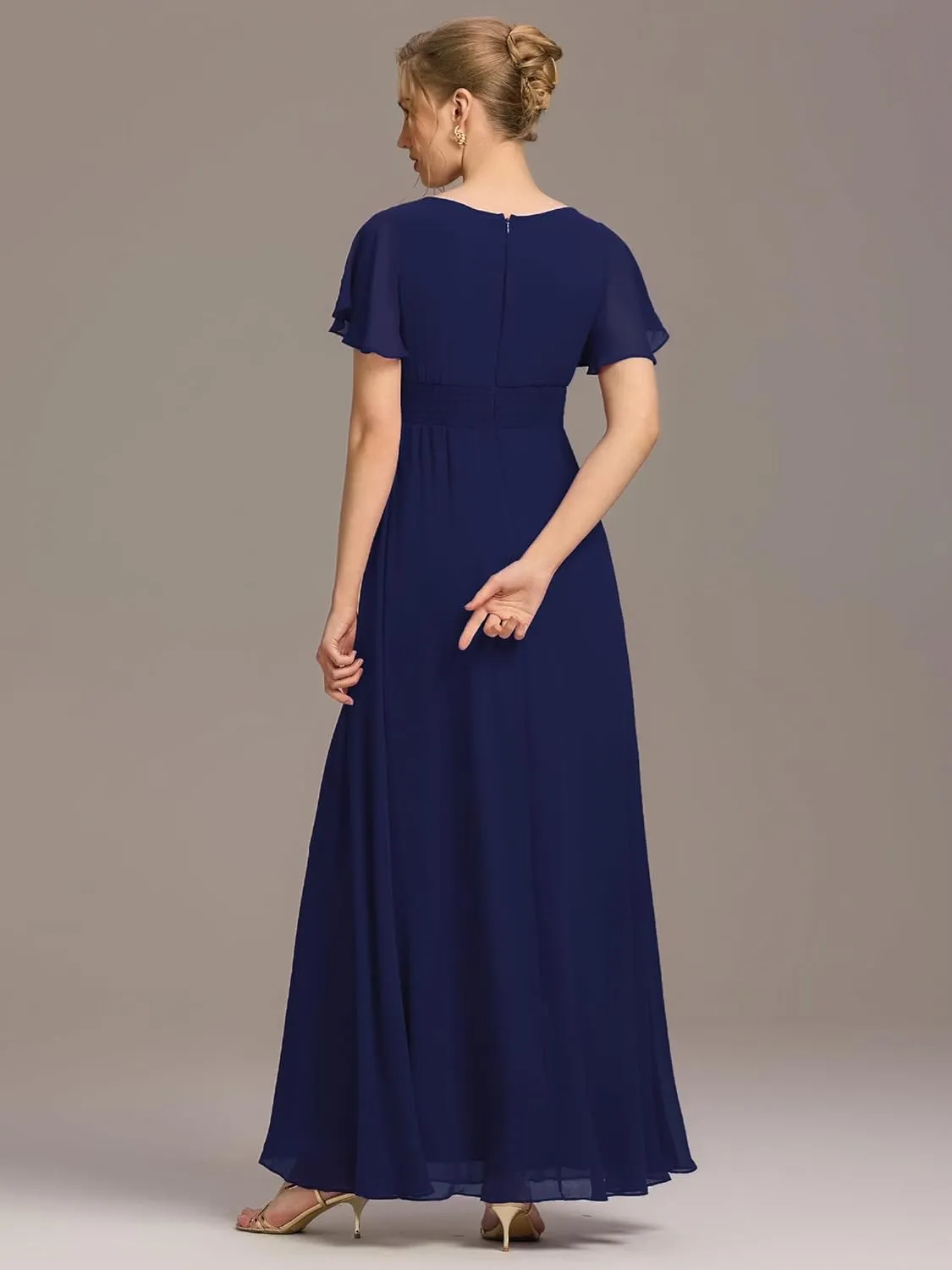 Ever-Pretty Women's Classic Round Neck Short Sleeves Chiffon Floor Length Bridesmaid Dress 01840-PH
