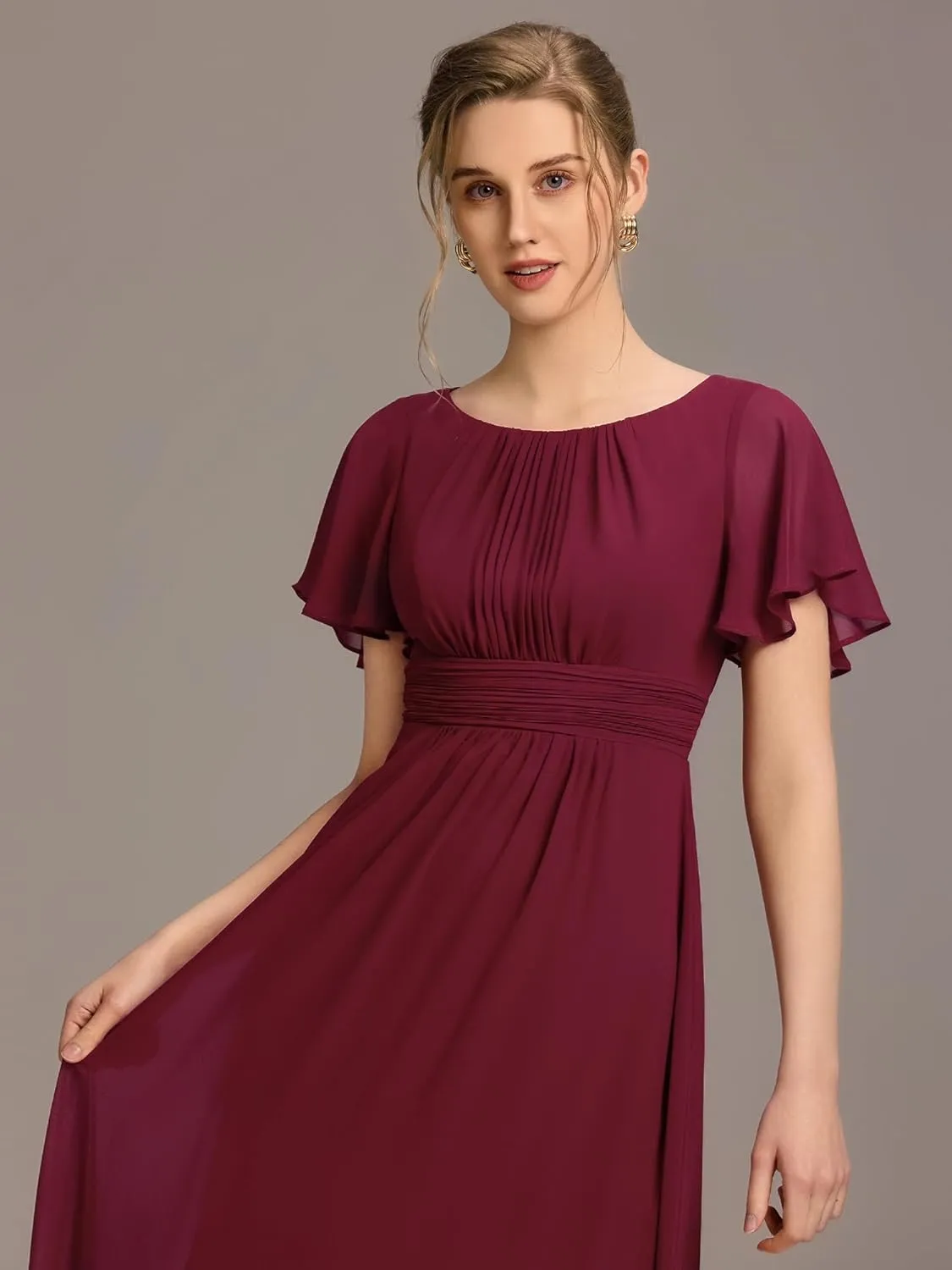 Ever-Pretty Women's Classic Round Neck Short Sleeves Chiffon Floor Length Bridesmaid Dress 01840-PH