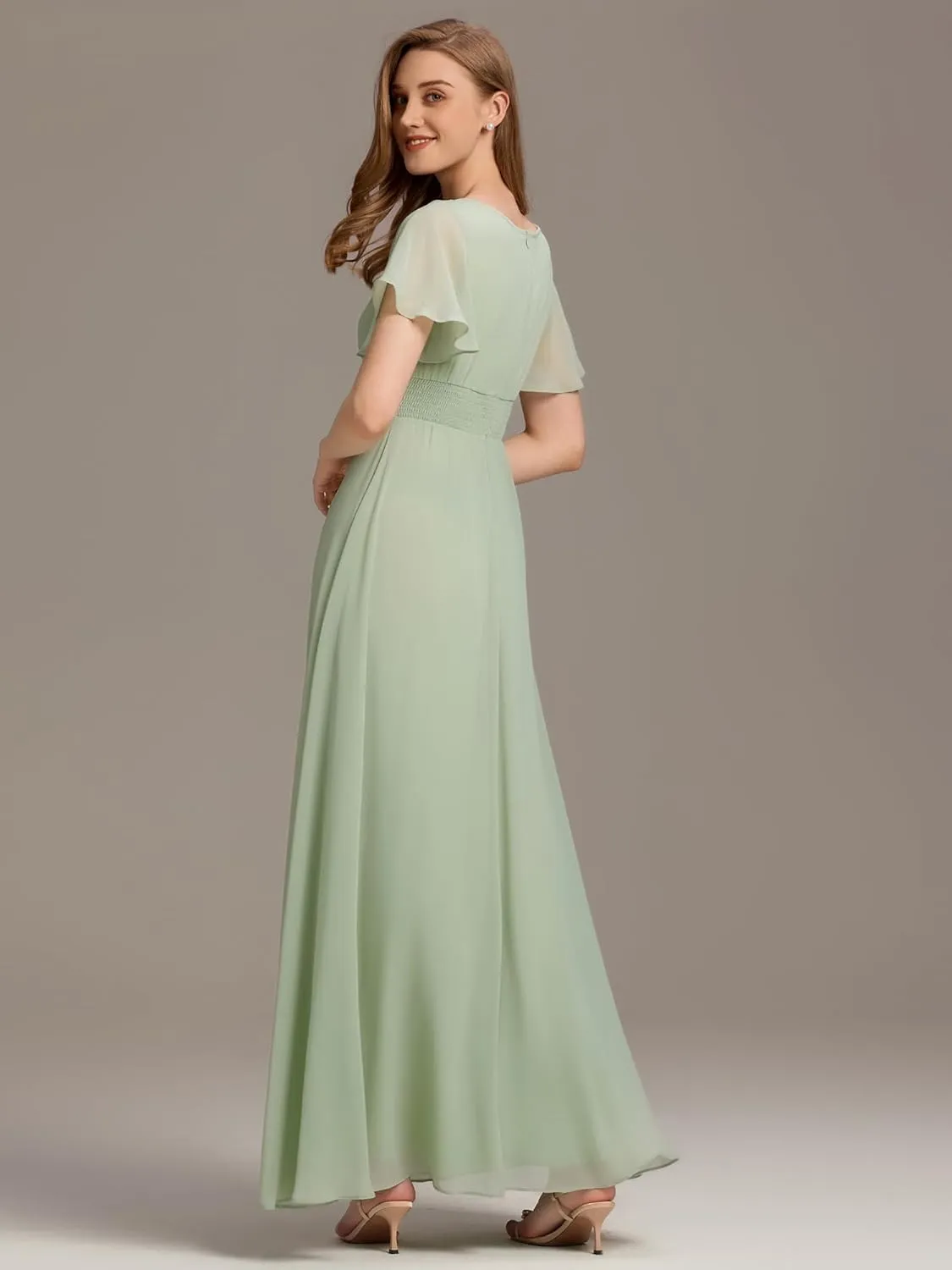 Ever-Pretty Women's Classic Round Neck Short Sleeves Chiffon Floor Length Bridesmaid Dress 01840-PH