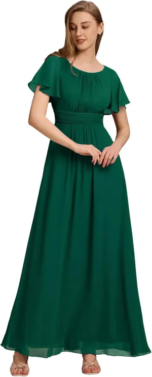 Ever-Pretty Women's Classic Round Neck Short Sleeves Chiffon Floor Length Bridesmaid Dress 01840-PH