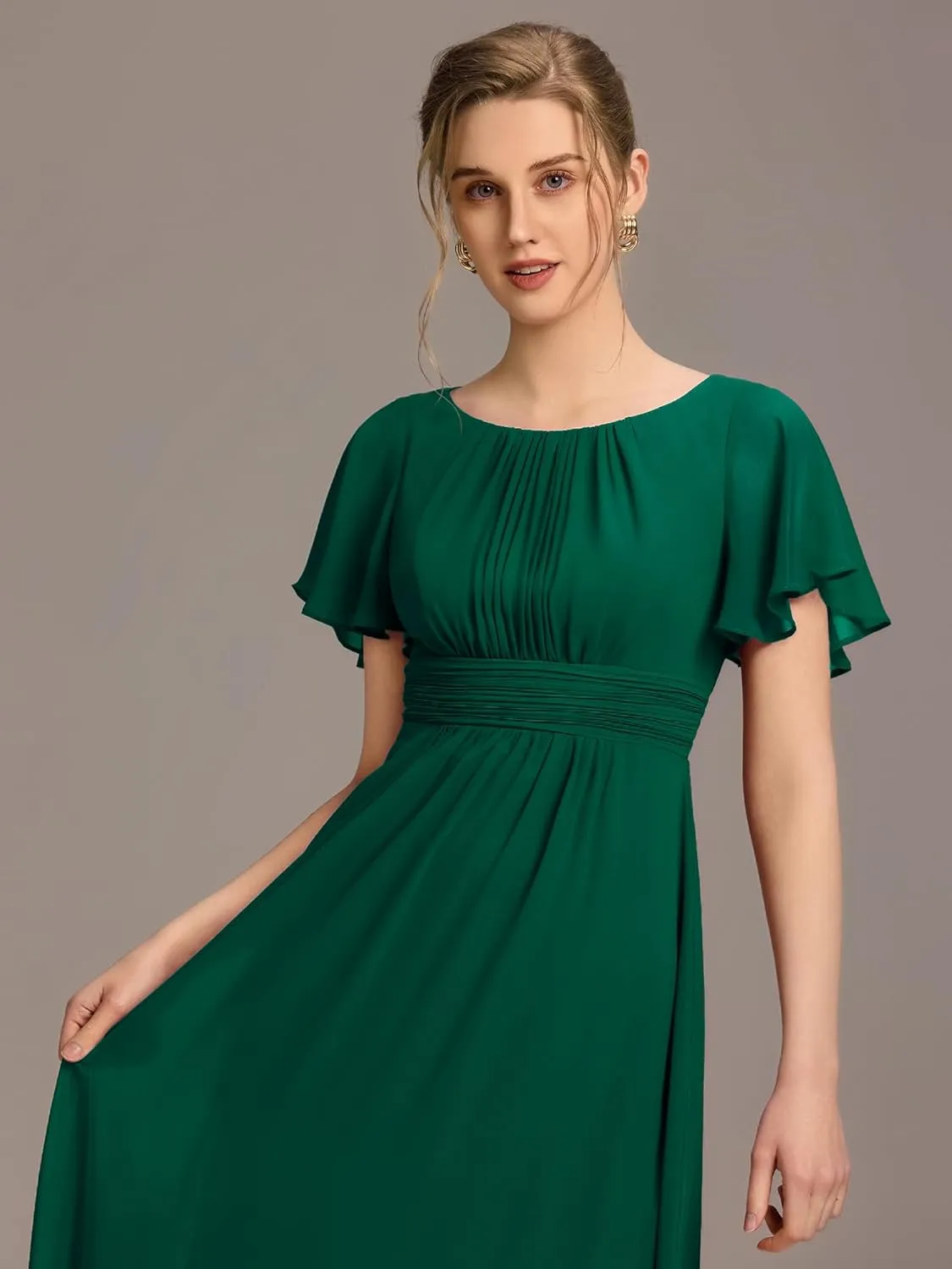 Ever-Pretty Women's Classic Round Neck Short Sleeves Chiffon Floor Length Bridesmaid Dress 01840-PH