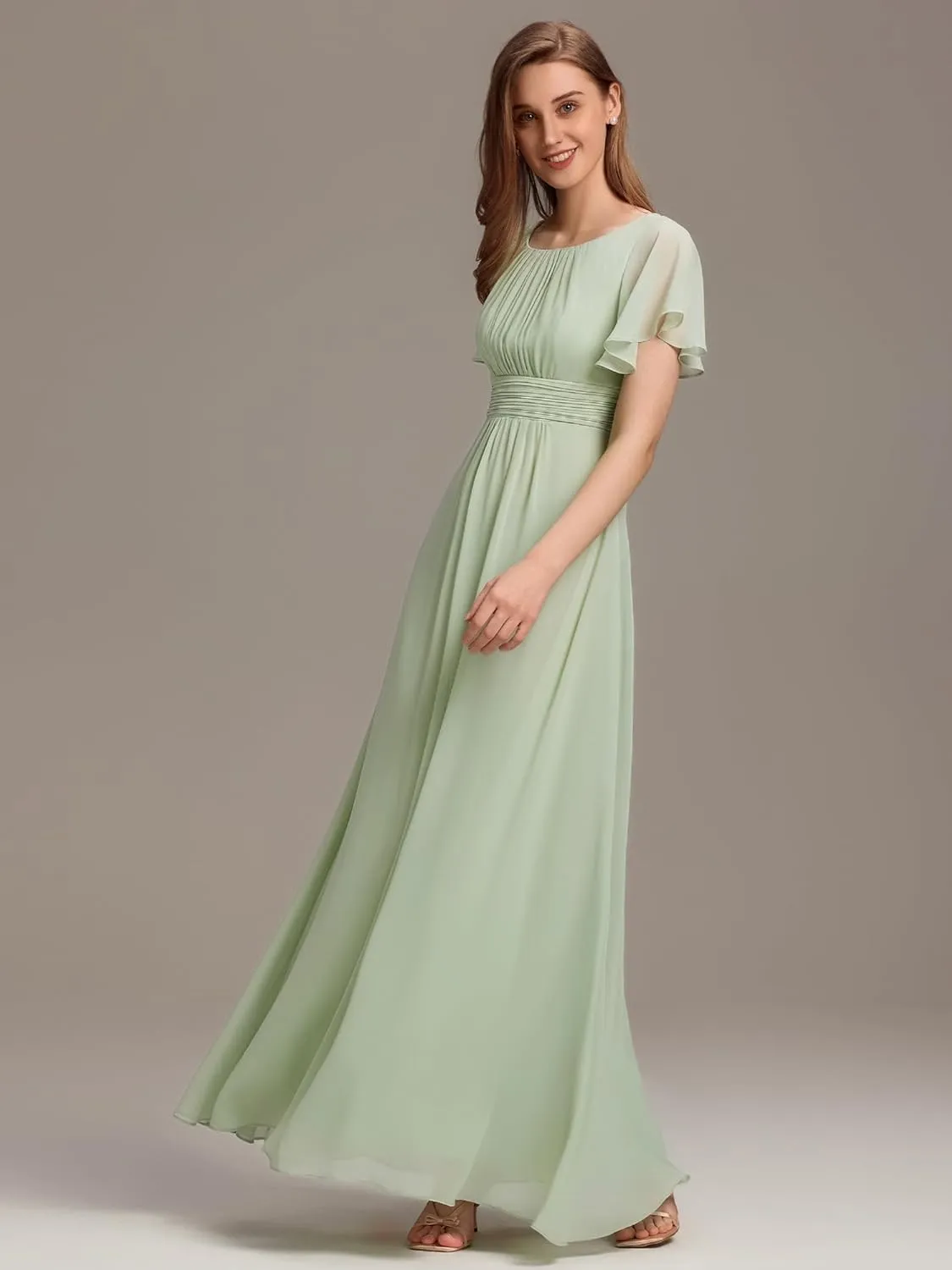 Ever-Pretty Women's Classic Round Neck Short Sleeves Chiffon Floor Length Bridesmaid Dress 01840-PH