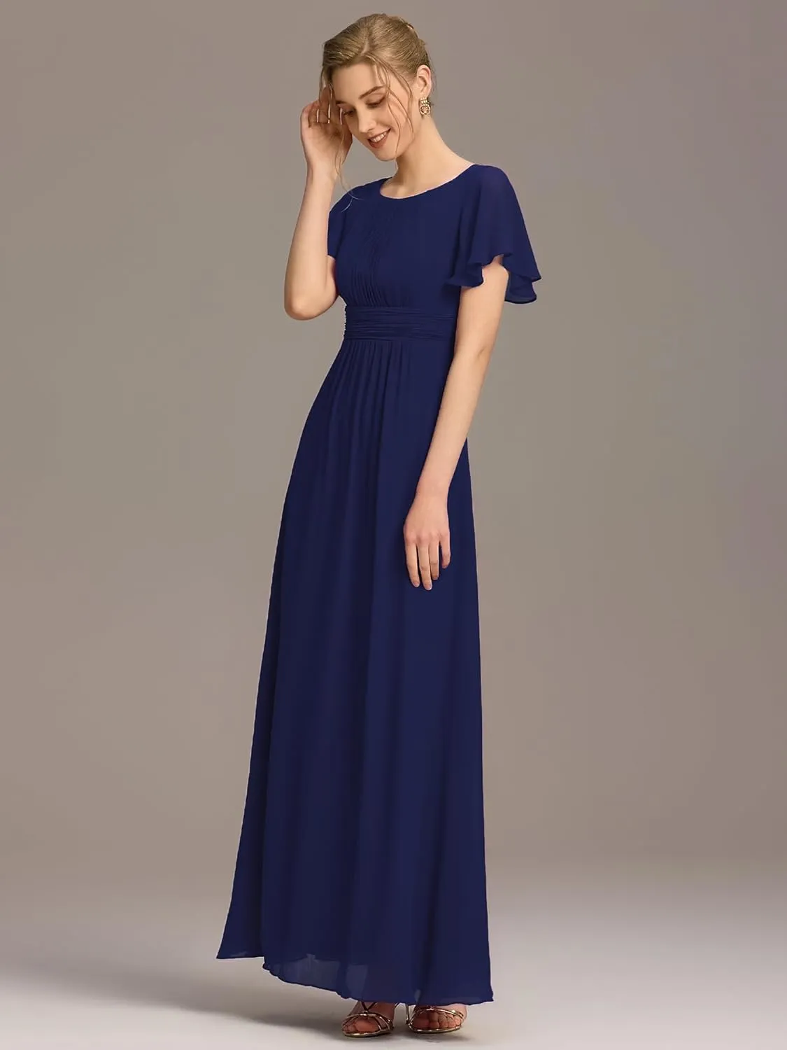 Ever-Pretty Women's Classic Round Neck Short Sleeves Chiffon Floor Length Bridesmaid Dress 01840-PH