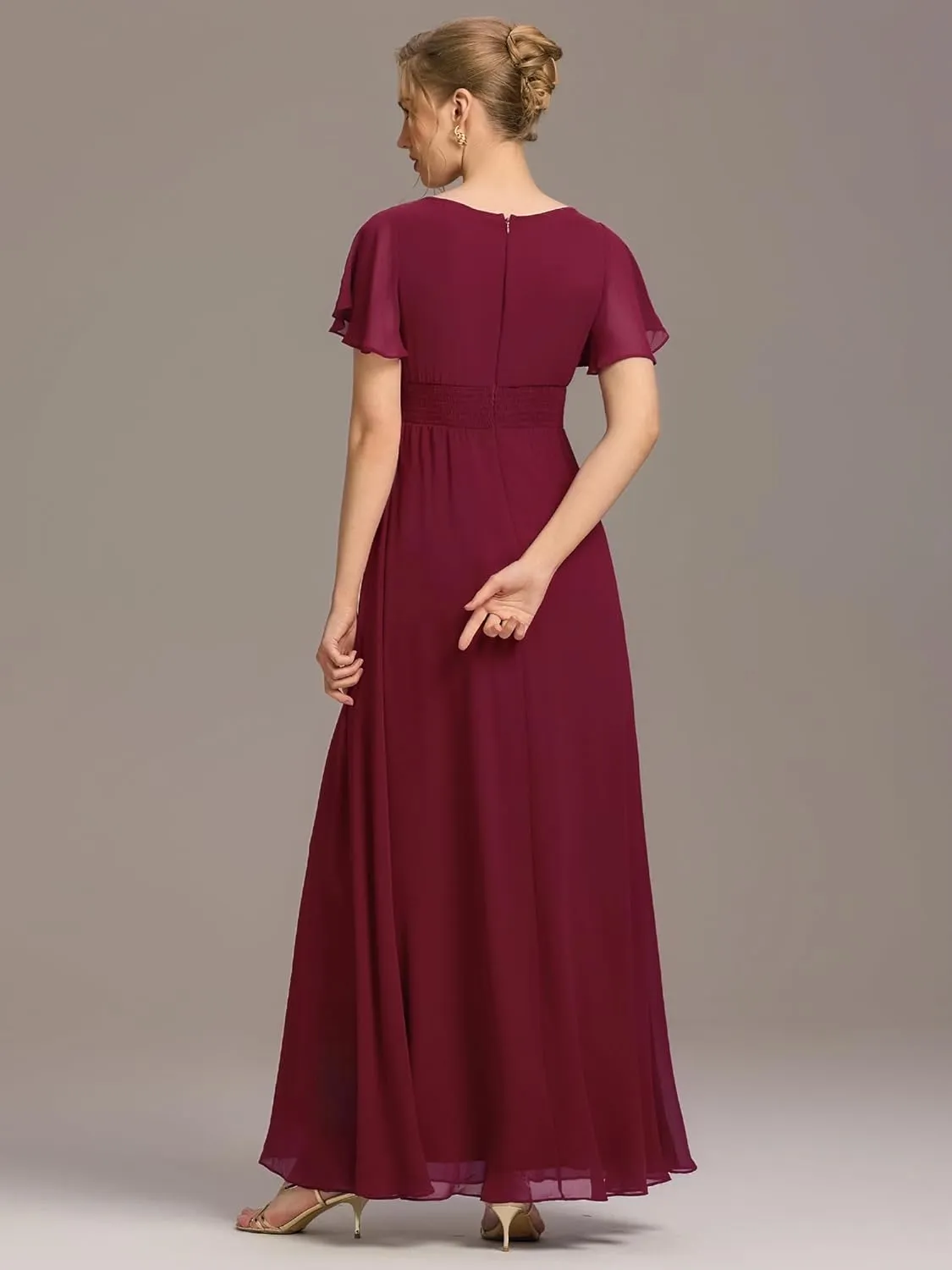 Ever-Pretty Women's Classic Round Neck Short Sleeves Chiffon Floor Length Bridesmaid Dress 01840-PH