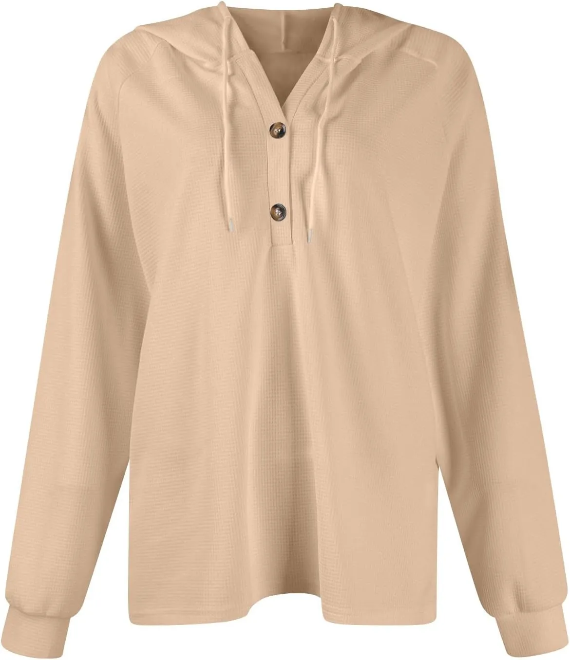 Fall Clothes Women Waffle Knit Button Hoodie Y2K Drawstring Collar Sweatshirt Plus Office Winter Blouses Long Sleeve