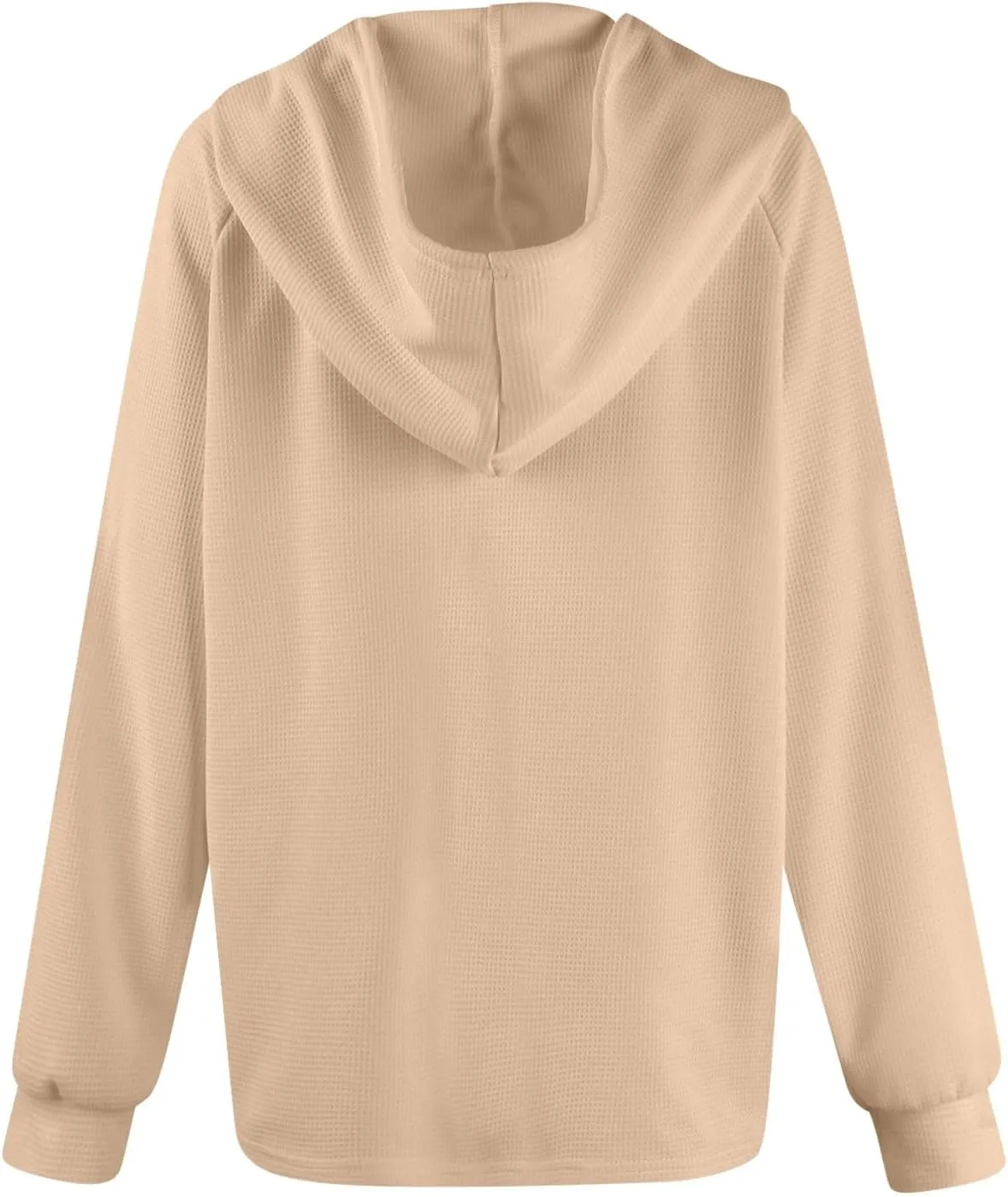 Fall Clothes Women Waffle Knit Button Hoodie Y2K Drawstring Collar Sweatshirt Plus Office Winter Blouses Long Sleeve