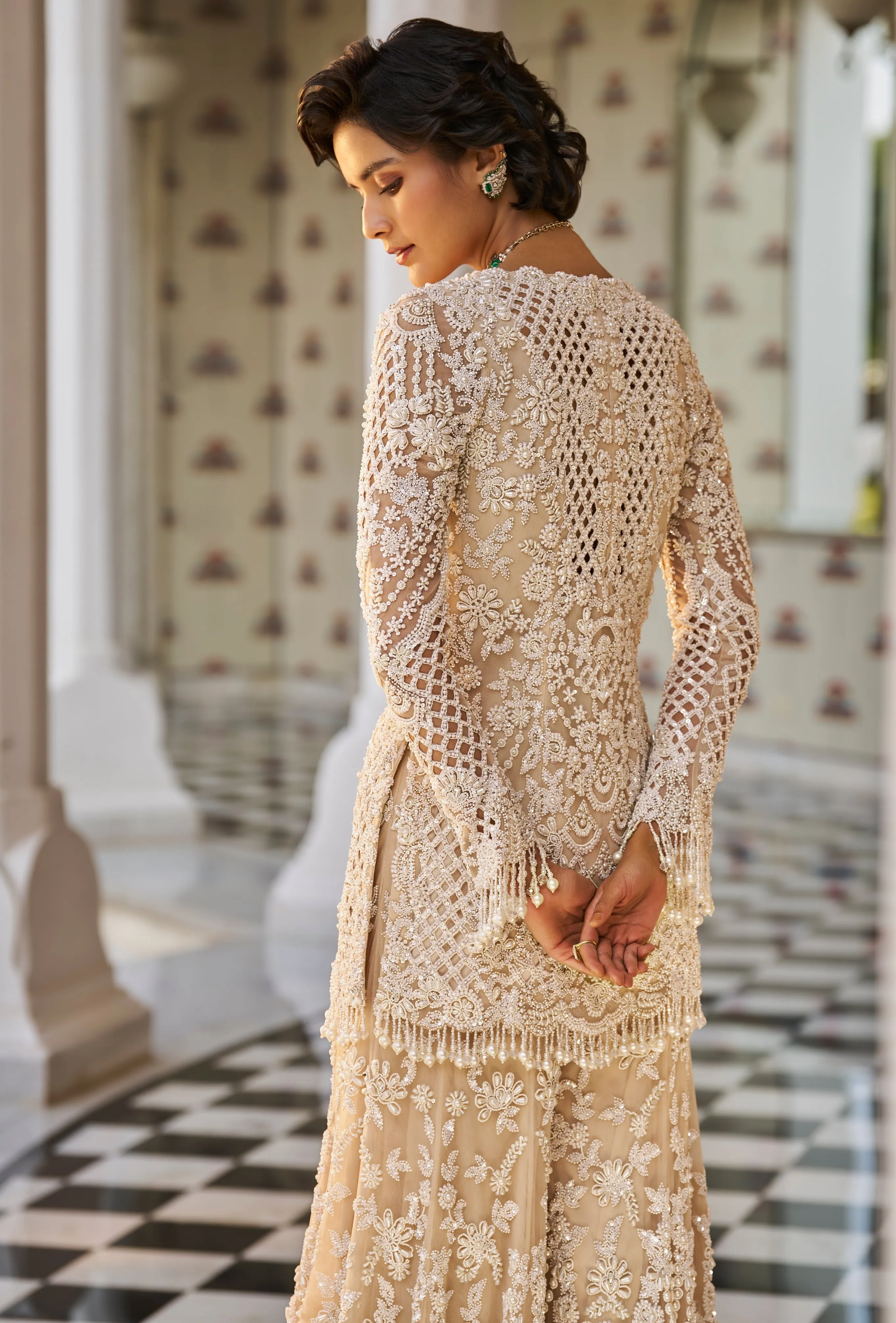 Fiori Nude Pearl Sharara Set