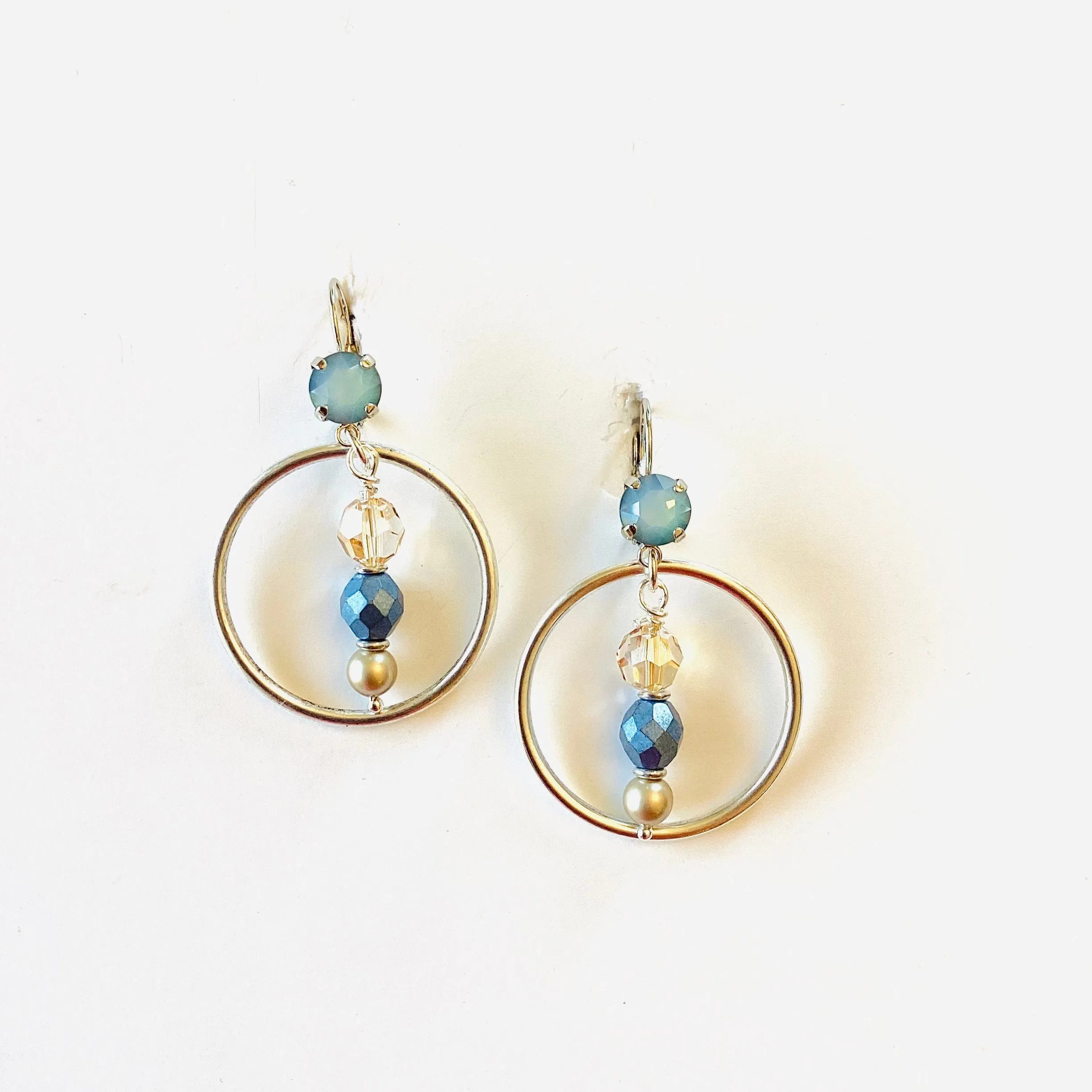Floating Hoop Earrings in White Opal Golden Sahara