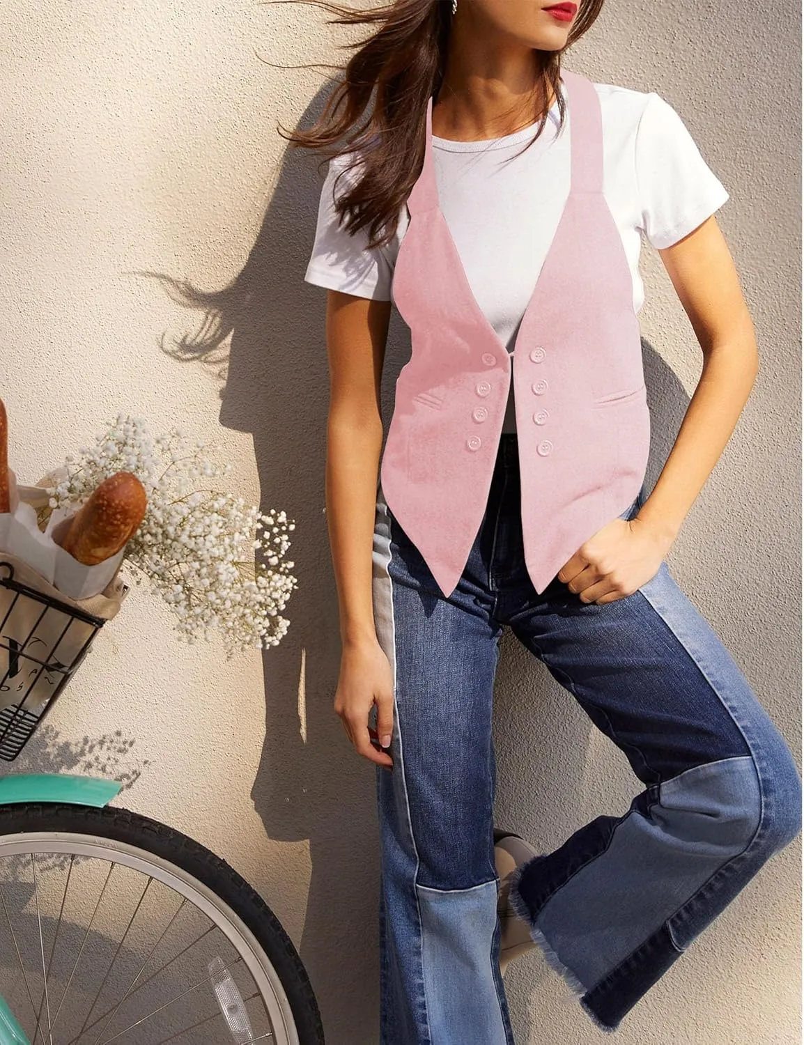 Floral Find Women's Casual Versatile Button Up Sleeveless Vest Sexy V Neck Jacket Waistcoat