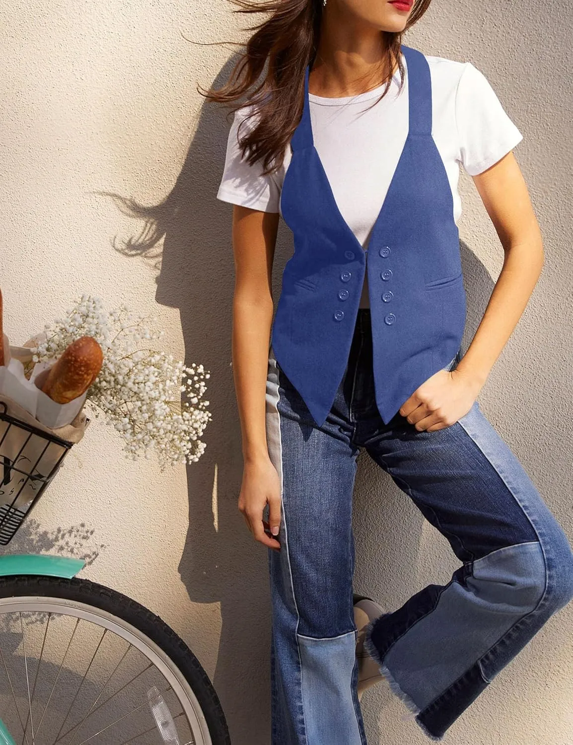 Floral Find Women's Casual Versatile Button Up Sleeveless Vest Sexy V Neck Jacket Waistcoat