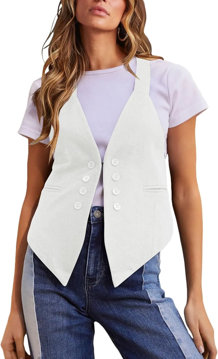 Floral Find Women's Casual Versatile Button Up Sleeveless Vest Sexy V Neck Jacket Waistcoat
