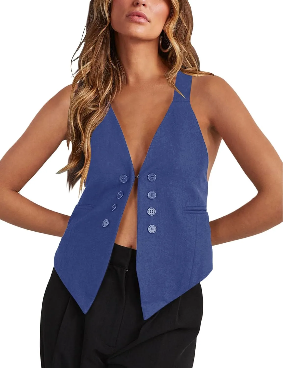 Floral Find Women's Casual Versatile Button Up Sleeveless Vest Sexy V Neck Jacket Waistcoat