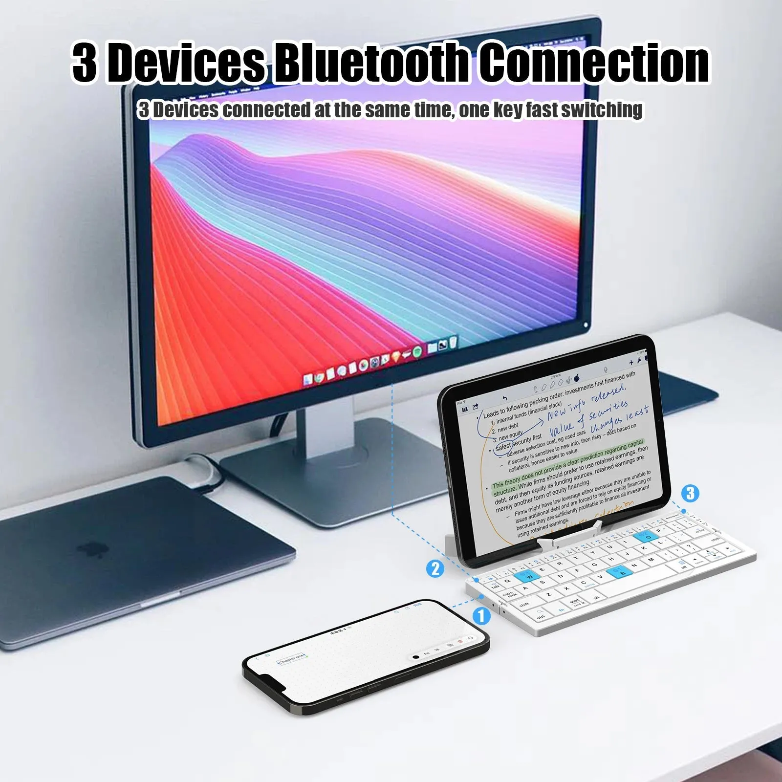 Foldable Mini Wireless BT Keyboard Aluminum Alloy Keypad with Magnetic Stand Rechargeable for iPad iPhone Samsung Tablet