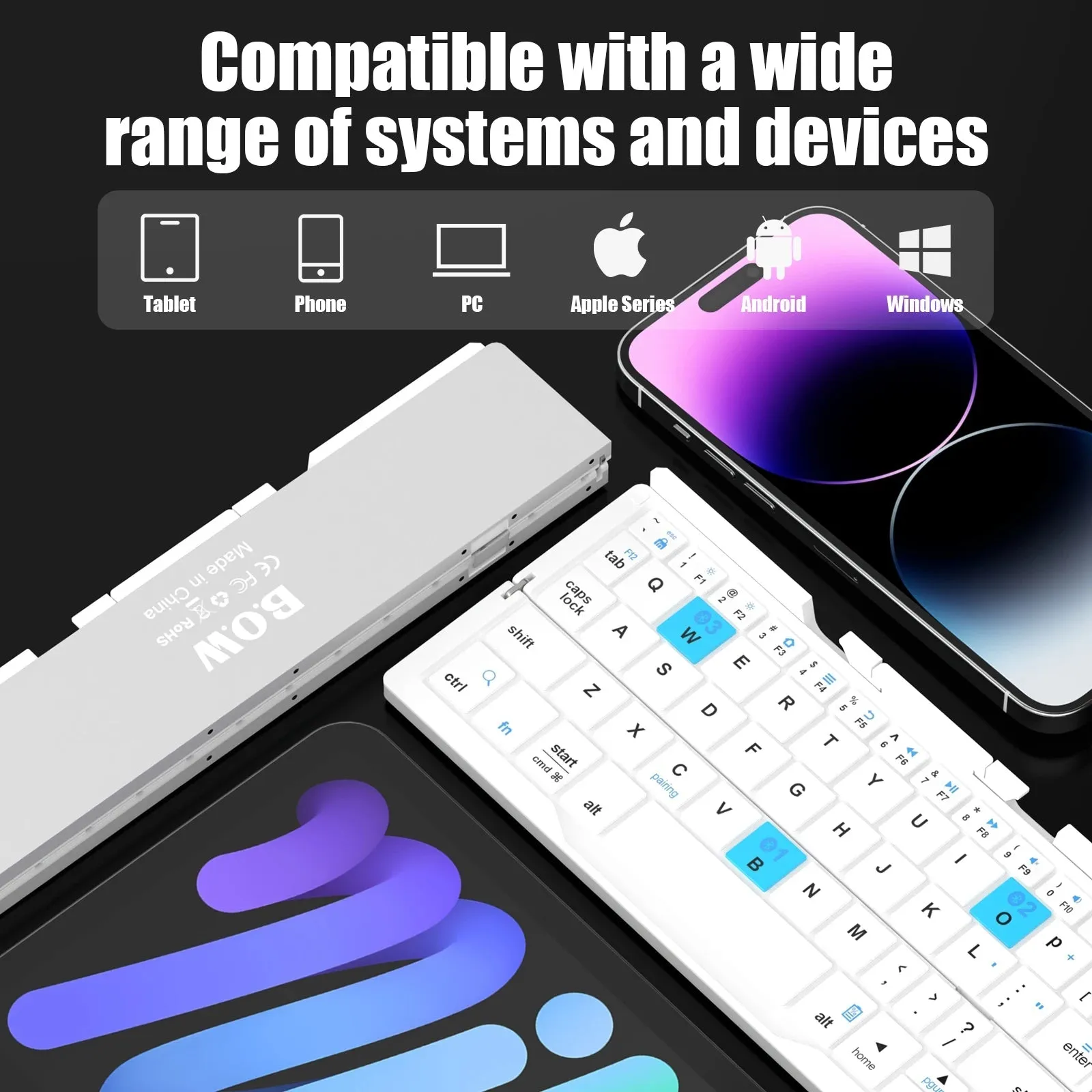 Foldable Mini Wireless BT Keyboard Aluminum Alloy Keypad with Magnetic Stand Rechargeable for iPad iPhone Samsung Tablet