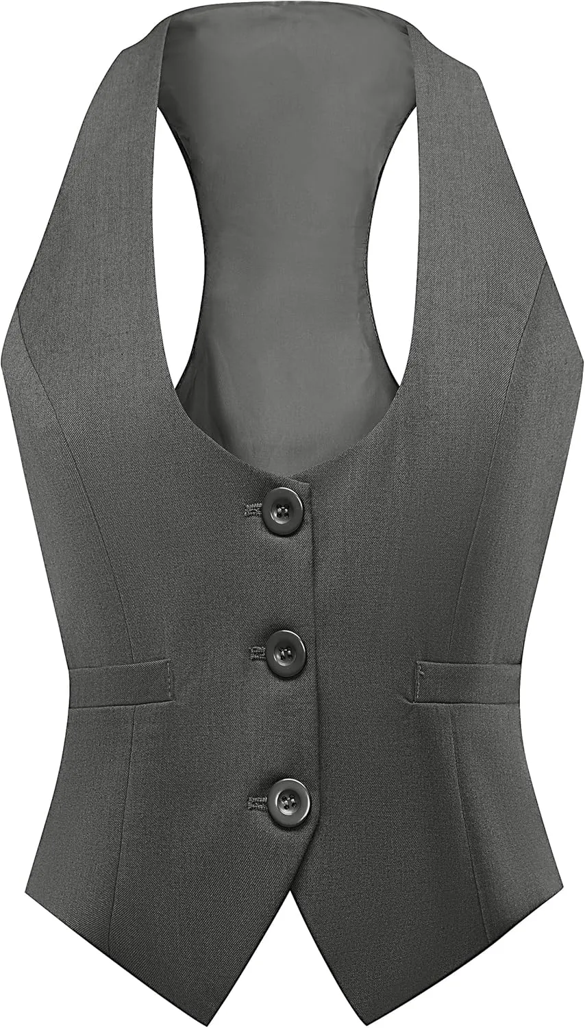 Foucome Vest for Women Dressy Casual Suit Vests Versatile Steampunk Racerback Waistcoat Vest Tops