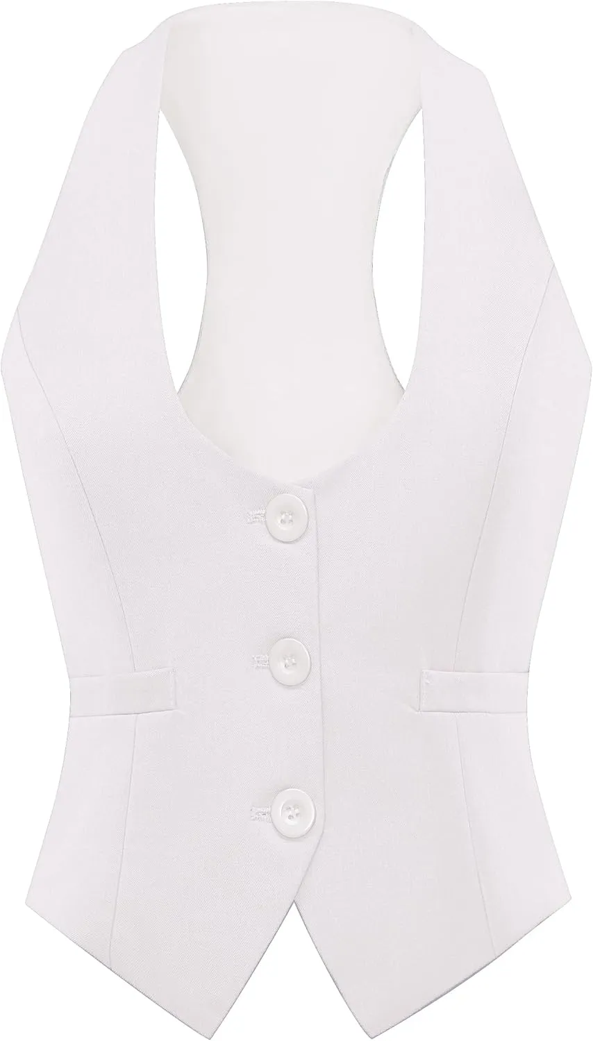 Foucome Vest for Women Dressy Casual Suit Vests Versatile Steampunk Racerback Waistcoat Vest Tops