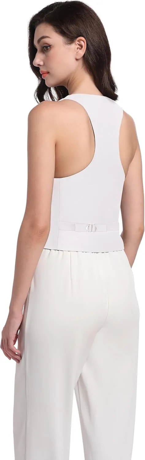 Foucome Vest for Women Dressy Casual Suit Vests Versatile Steampunk Racerback Waistcoat Vest Tops