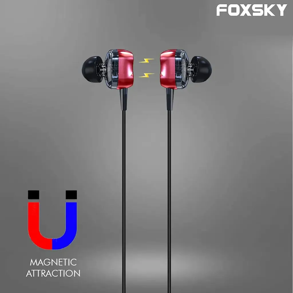 Foxsky Boult 002 Wireless Headphones With Bluetooth 5.0, Magnetic, 15 Hours Battery Life (Red)