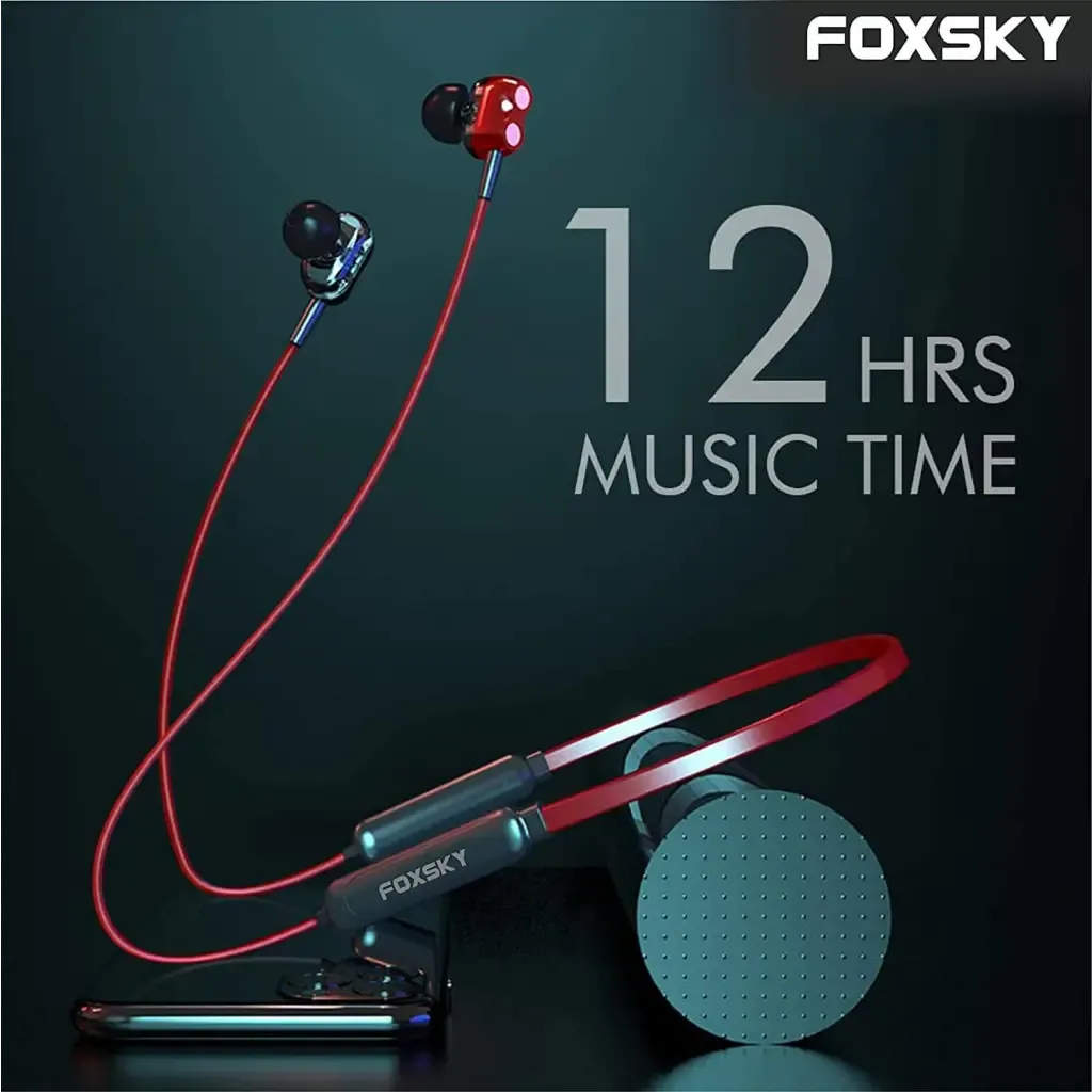 Foxsky Boult 002 Wireless Headphones With Bluetooth 5.0, Magnetic, 15 Hours Battery Life (Red)