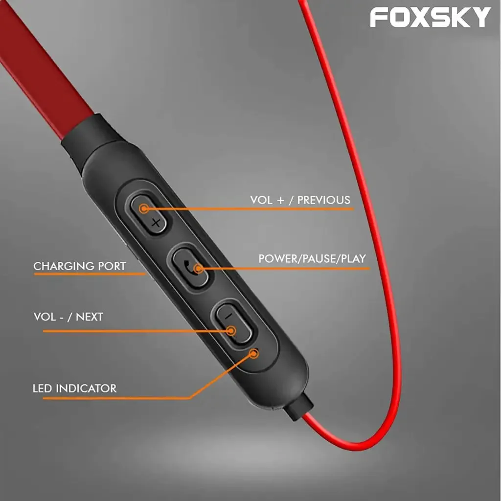 Foxsky Boult 002 Wireless Headphones With Bluetooth 5.0, Magnetic, 15 Hours Battery Life (Red)