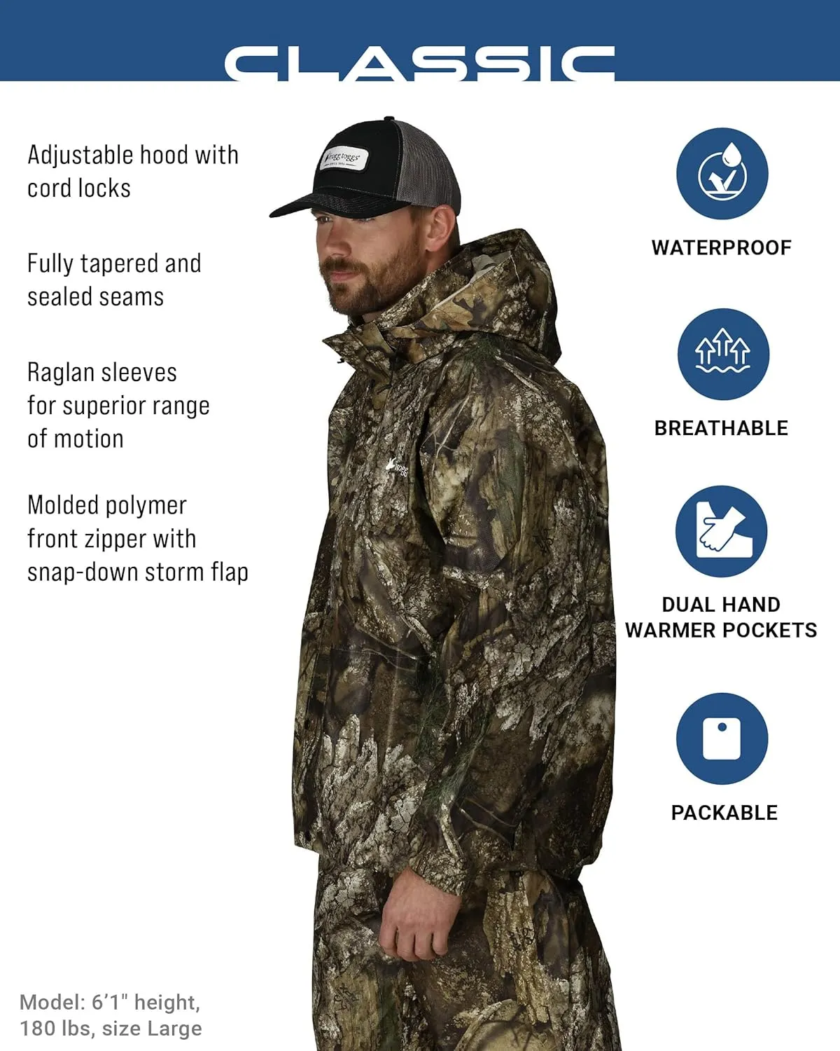 FROGG TOGGS Men's Classic Pro Action Waterproof Breathable Rain Jacket