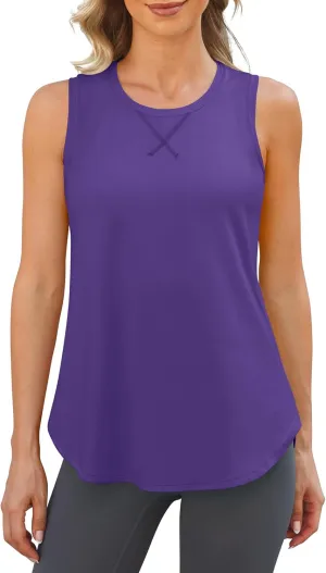 G4Free Lightweight Racerback Workout Tank Tops for Women High Neck Athletic Long Tanks Fast Dry Sleeveless Running Shirts