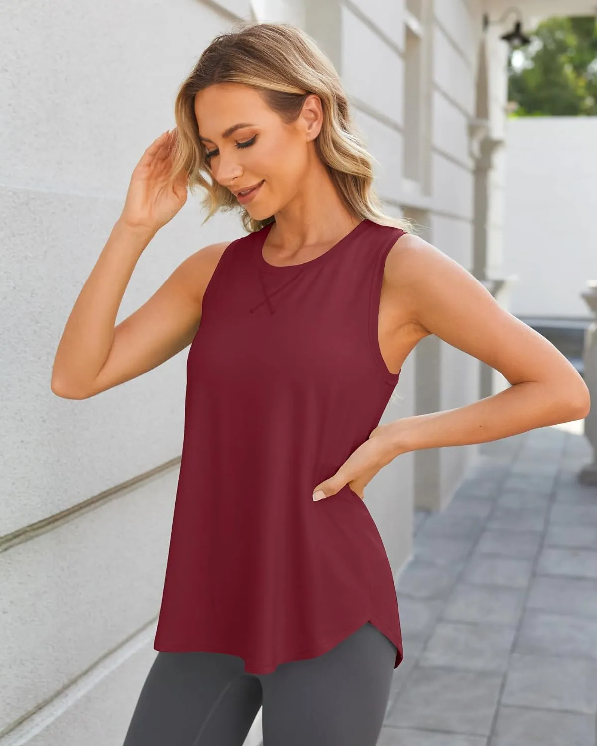 G4Free Lightweight Racerback Workout Tank Tops for Women High Neck Athletic Long Tanks Fast Dry Sleeveless Running Shirts