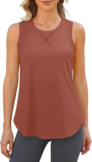 G4Free Lightweight Racerback Workout Tank Tops for Women High Neck Athletic Long Tanks Fast Dry Sleeveless Running Shirts