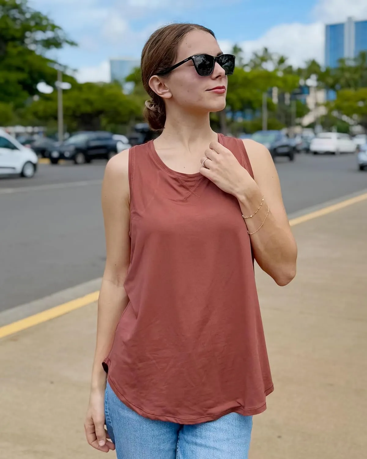 G4Free Lightweight Racerback Workout Tank Tops for Women High Neck Athletic Long Tanks Fast Dry Sleeveless Running Shirts
