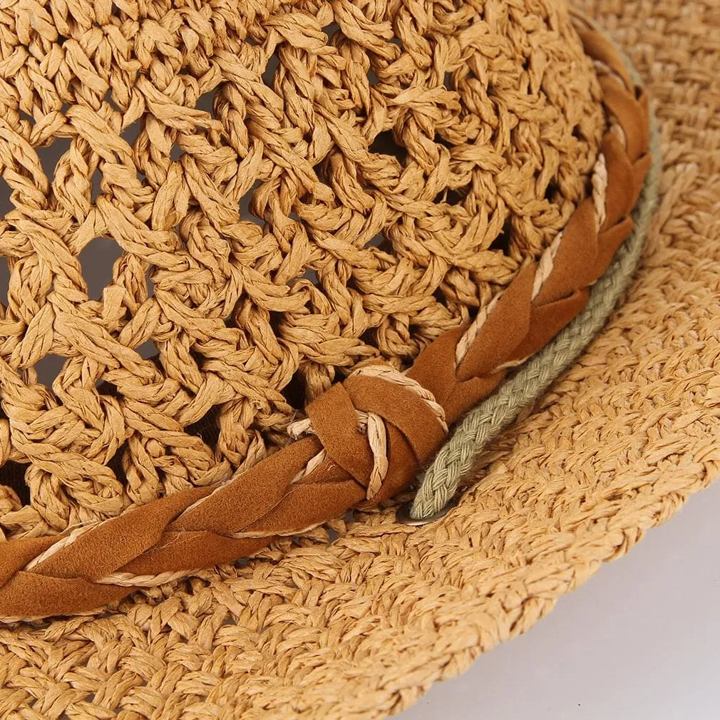 GEMVIE Baby Toddler Kids Sun Straw Western Cowboy Hat Wide Brim with Chin Strap