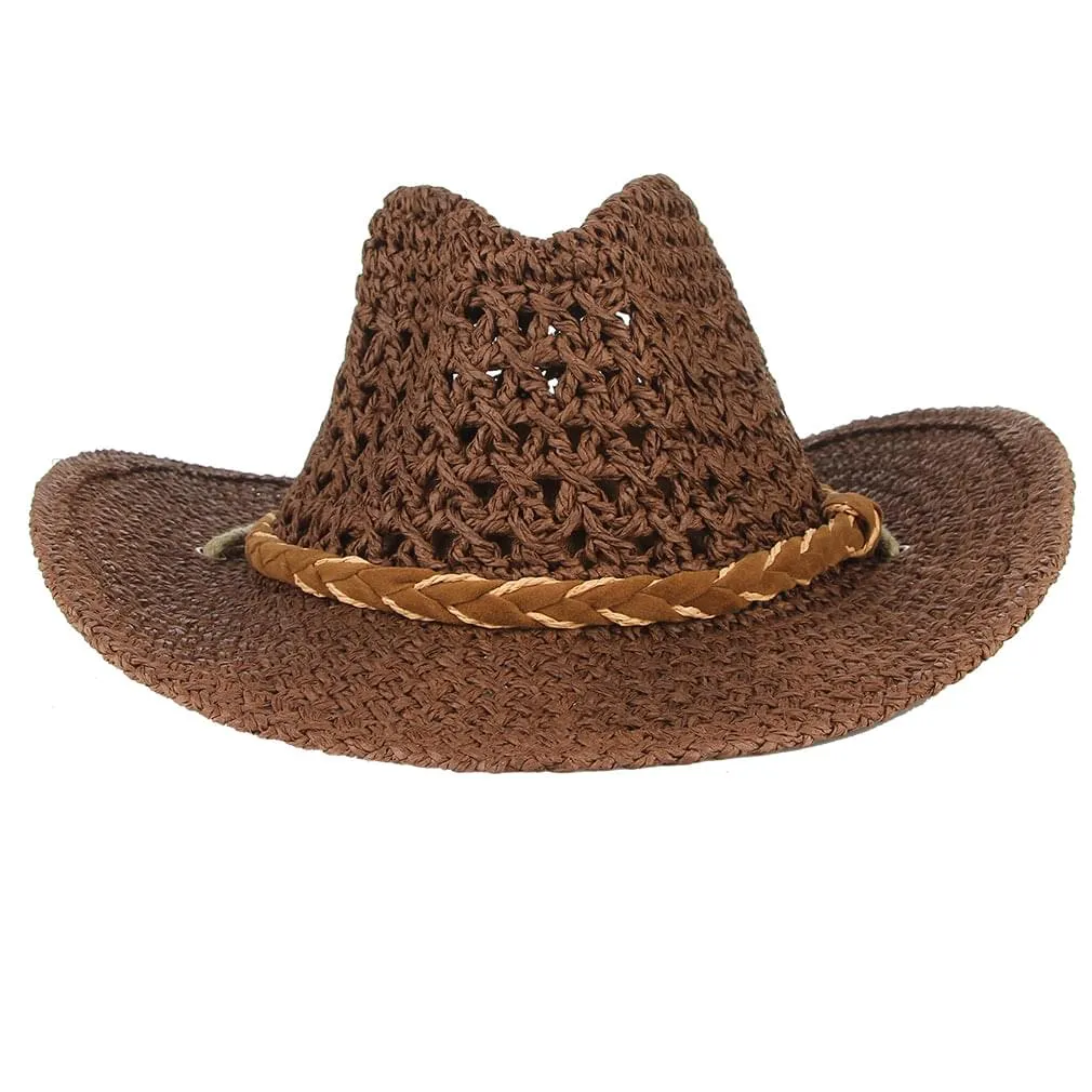 GEMVIE Baby Toddler Kids Sun Straw Western Cowboy Hat Wide Brim with Chin Strap