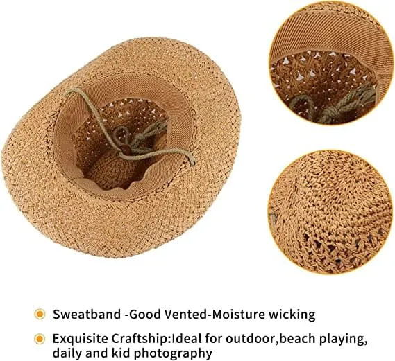 GEMVIE Baby Toddler Kids Sun Straw Western Cowboy Hat Wide Brim with Chin Strap