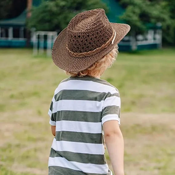 GEMVIE Baby Toddler Kids Sun Straw Western Cowboy Hat Wide Brim with Chin Strap