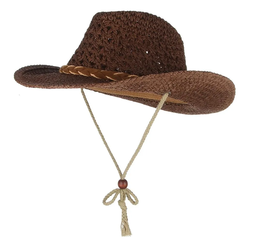GEMVIE Baby Toddler Kids Sun Straw Western Cowboy Hat Wide Brim with Chin Strap